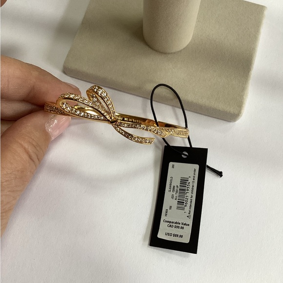Kate Spade Gold Toned Crystal Bow Bangle, NWT - Picture 2 of 7